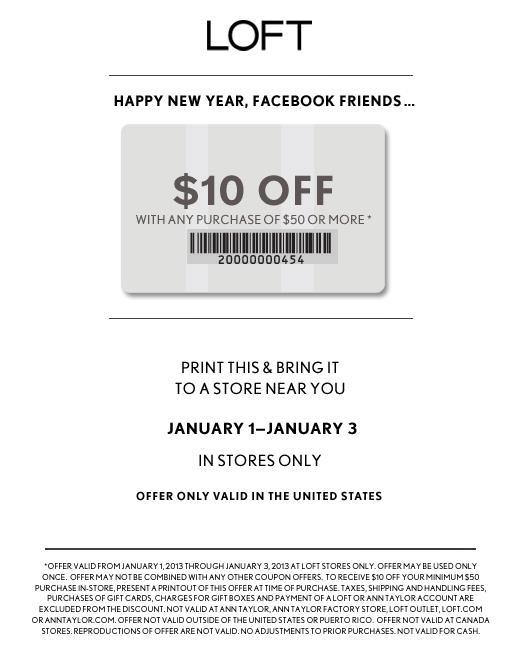 Ann Taylor Loft 10 off 50 Printable Coupon