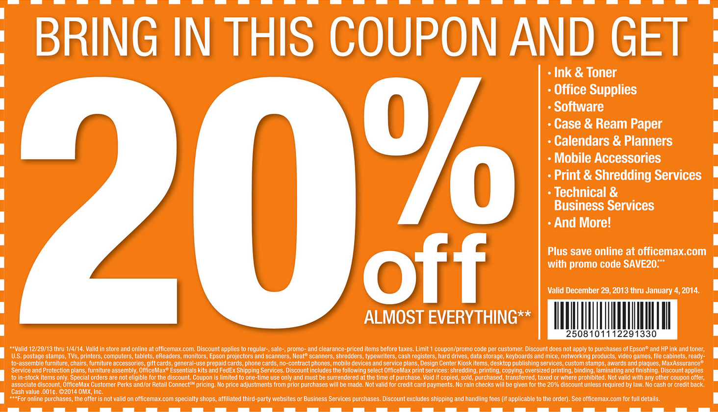 OfficeMax: 20% off Printable Coupon