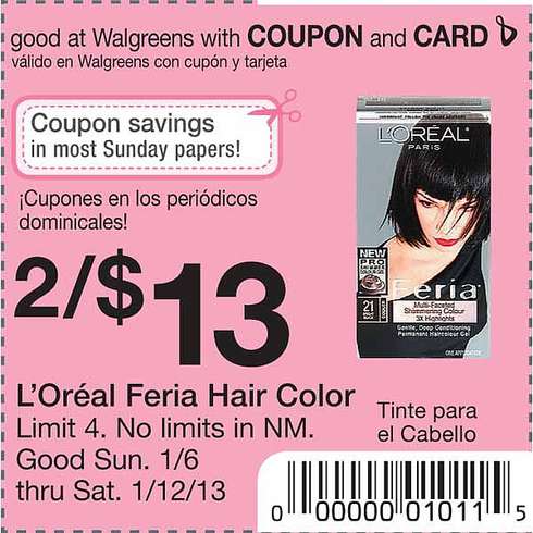 Walgreens: $13 L'Oreal Feria Color Printable Coupon