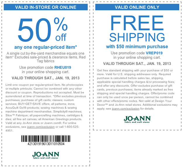 Joann.com: 50% off Printable Coupon