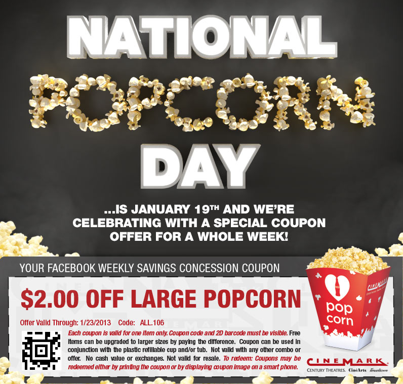 Cinemark 2 off Popcorn Printable Coupon