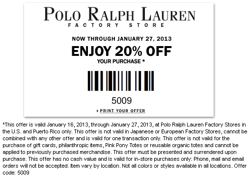Ralph Lauren: 20% off Printable Coupon