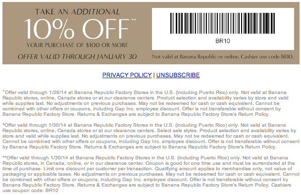 Banana Republic Promo Coupon Codes and Printable Coupons