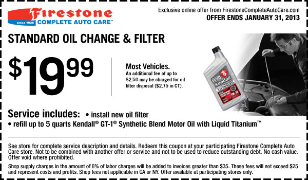 Firestone: $19.99 Oil Change Printable Coupon