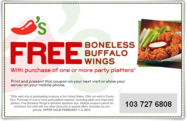 Chili's: Free Buffalo Wings Printable Coupon