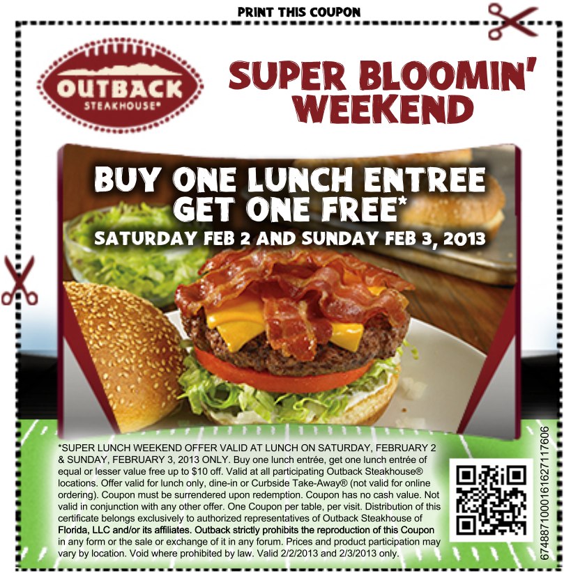 Outback Steakhouse: BOGO Free Lunch Printable Coupon