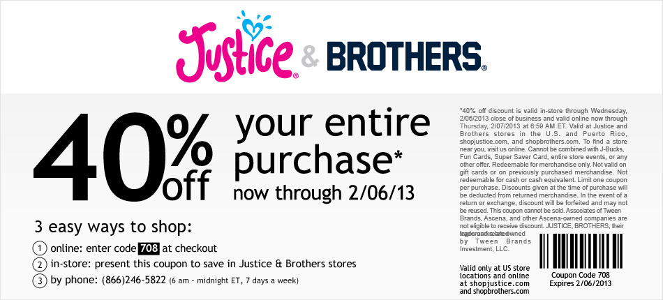 Justice Promo Coupon Codes and Printable Coupons