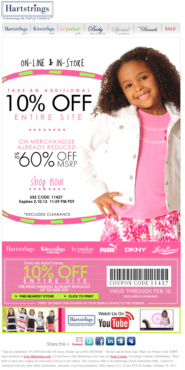 Hartstrings: 10% off Printable Coupon