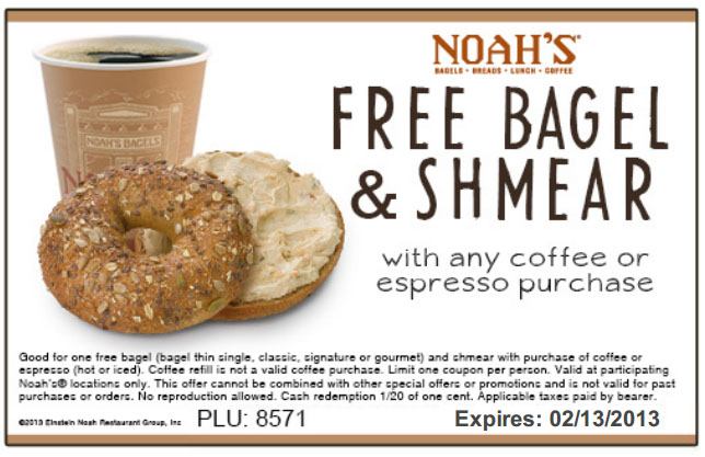 Noah's: Free Bagel Printable Coupon