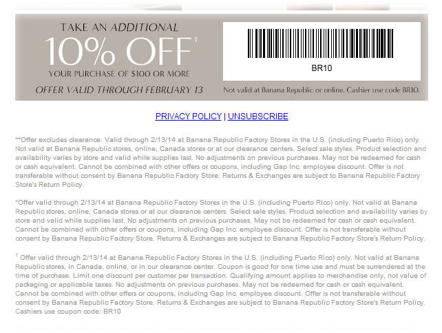 Banana Republic Promo Coupon Codes and Printable Coupons