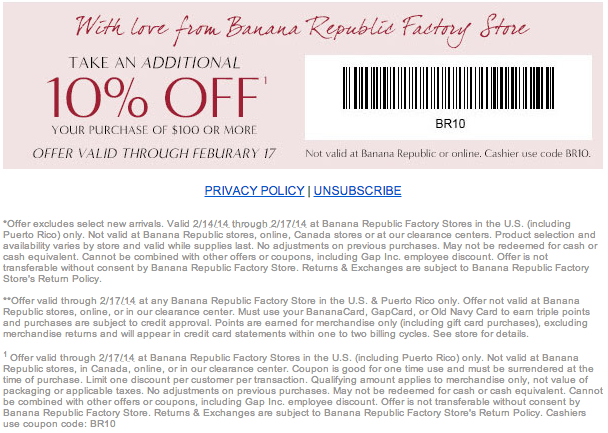 Banana Republic Promo Coupon Codes and Printable Coupons