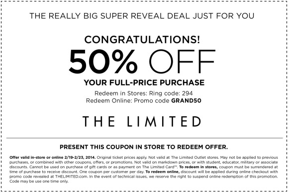 The Limited: 50% off Printable Coupon