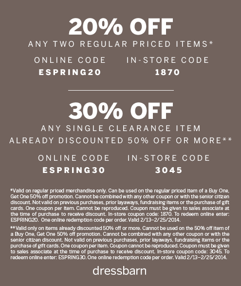 dressbarn: 20%-30% off Printable Coupon