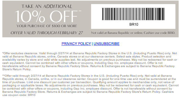 Banana Republic Promo Coupon Codes and Printable Coupons