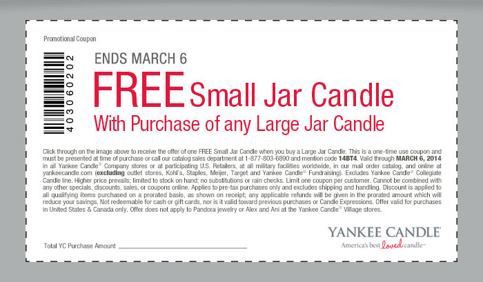 Yankee Candle Promo Coupon Codes and Printable Coupons