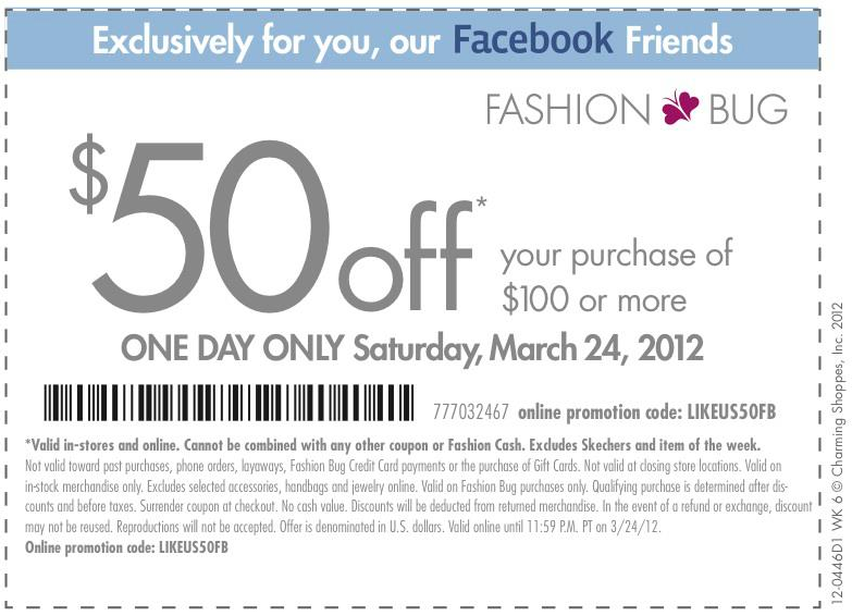 Fashion Bug Promo Coupon Codes and Printable Coupons