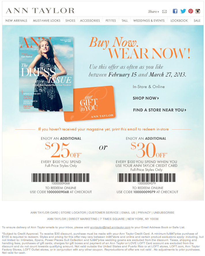 Ann Taylor 2530 off Printable Coupon