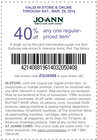 Joann.com Promo Coupon Codes and Printable Coupons