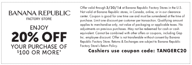 Banana Republic Promo Coupon Codes and Printable Coupons