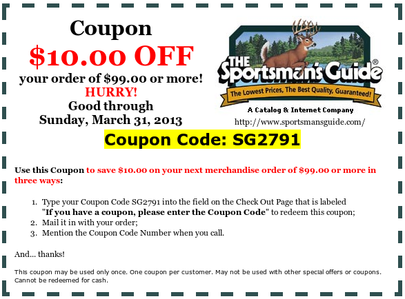 The Sportsman's Guide: $10 off $99 Printable Coupon