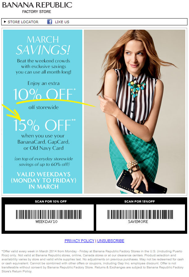 Banana Republic: 10%-15% off Printable Coupon