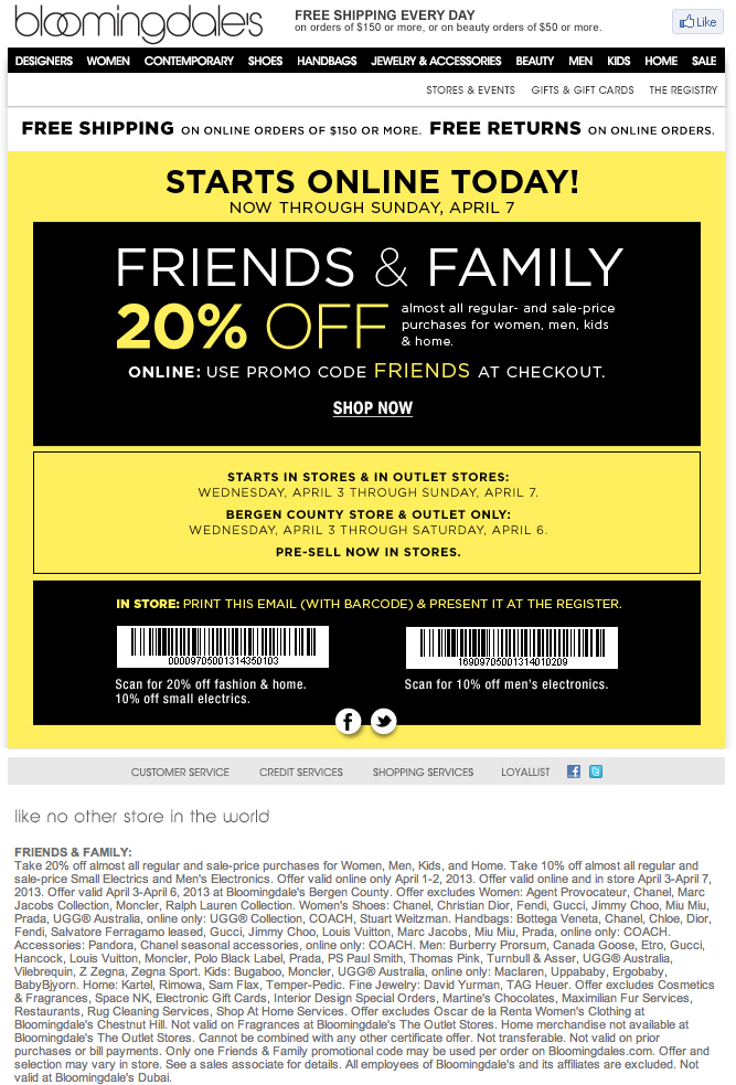 Bloomingdale's: 20% off Printable Coupon