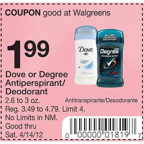 Walgreens: $1.99 Dove Deodorant Printable Coupon