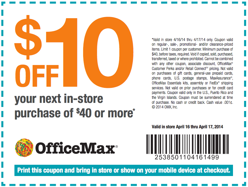 OfficeMax 10 off 40 Printable Coupon