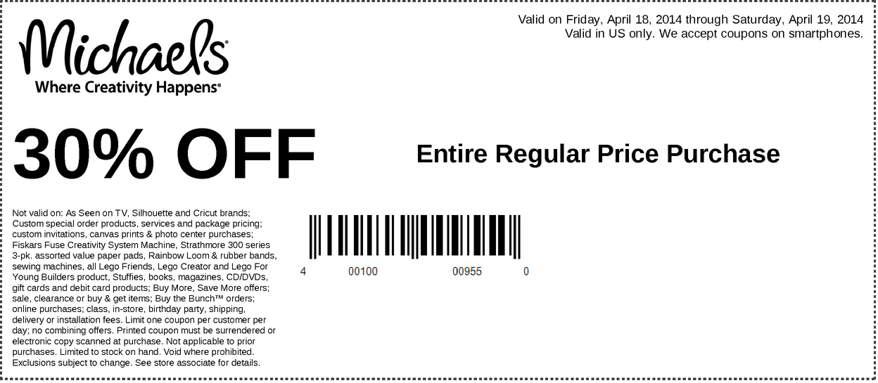 Michaels 30 off Printable Coupon