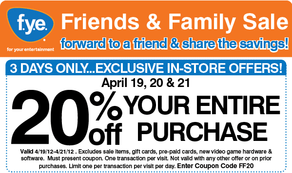 FYE: 20% off Printable Coupon