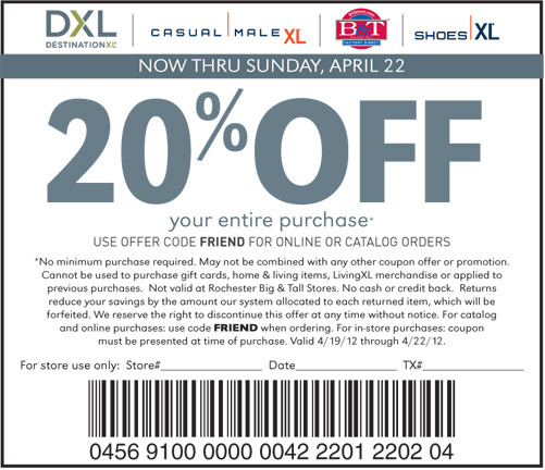 Destination XL Promo Coupon Codes and Printable Coupons