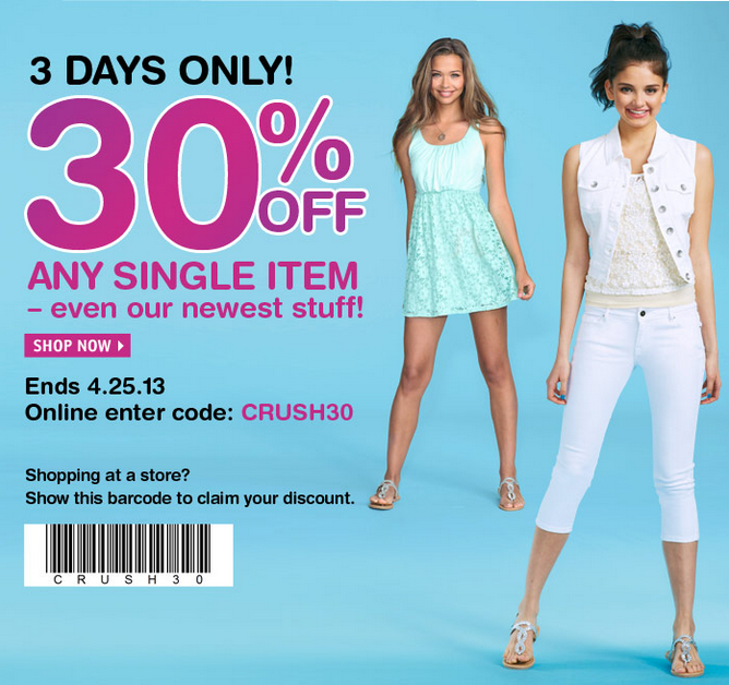 dELiA*s: 30% off Item Printable Coupon