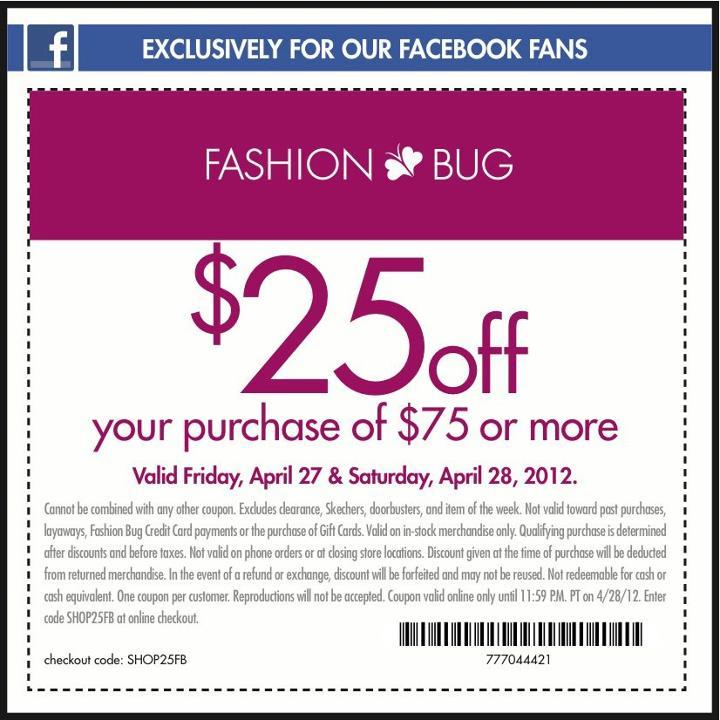 Fashion Bug Promo Coupon Codes and Printable Coupons