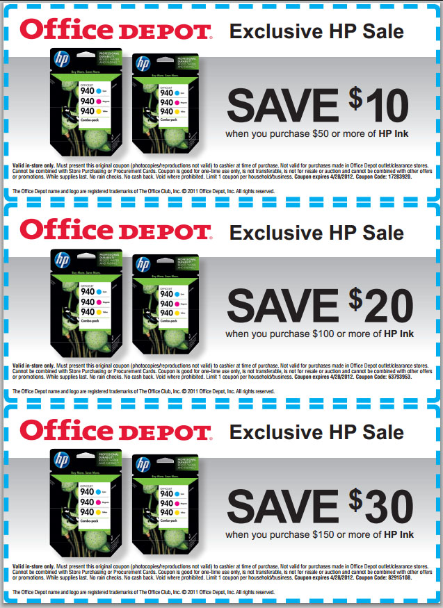 Office Depot 10 30 Off HP Ink Printable Coupon