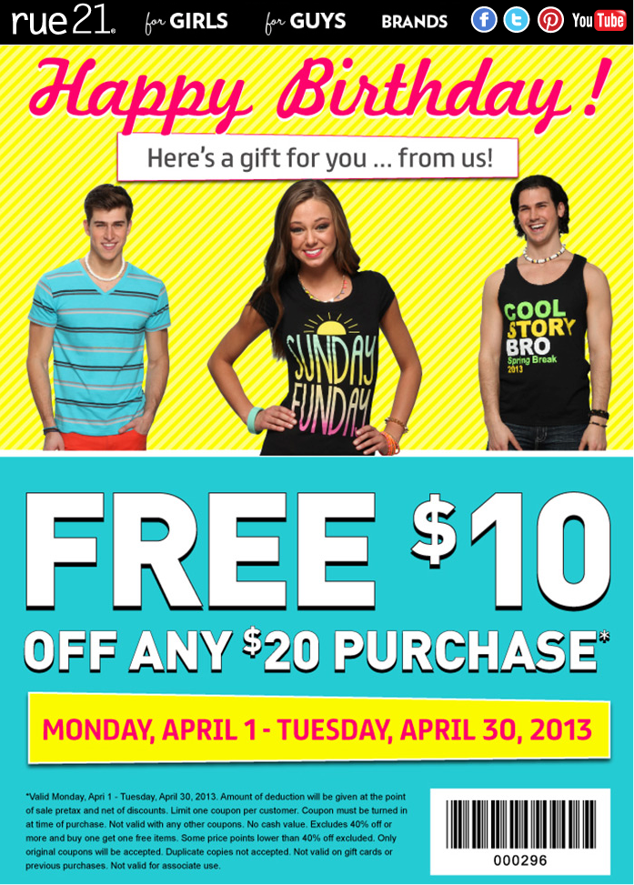 rue21 10 off 20 Printable Coupon