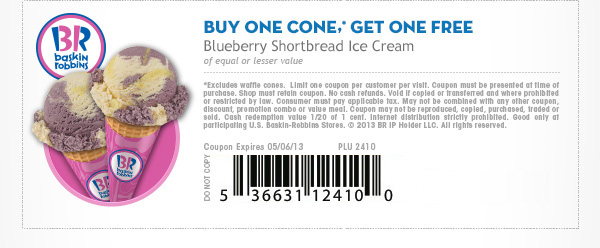 Baskin Robbins: BOGO Free Ice Cream Printable Coupon