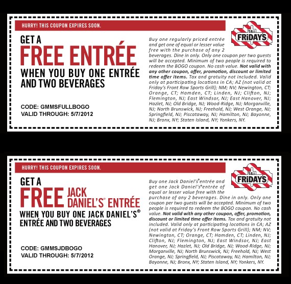 TGI Fridays BOGO Free Printable Coupon