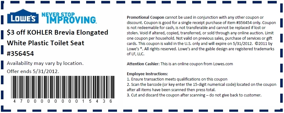 Lowe's: $3 off Toilet Seat Printable Coupon