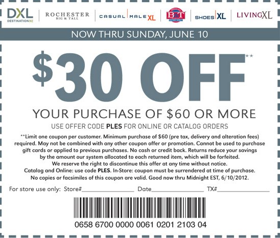 Destination XL Promo Coupon Codes and Printable Coupons