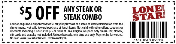 Longhorn Steakhouse: $5 off Combo Printable Coupon