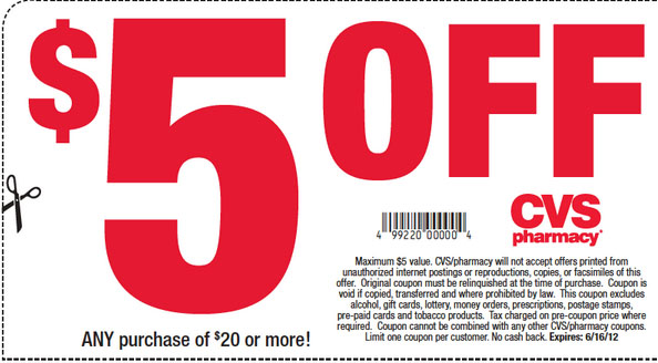CVS Pharmacy: $5 off $20 Printable Coupon