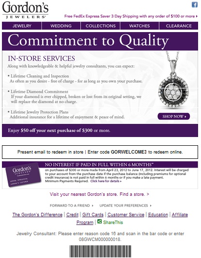 Gordon's Jewelers Promo Coupon Codes and Printable Coupons