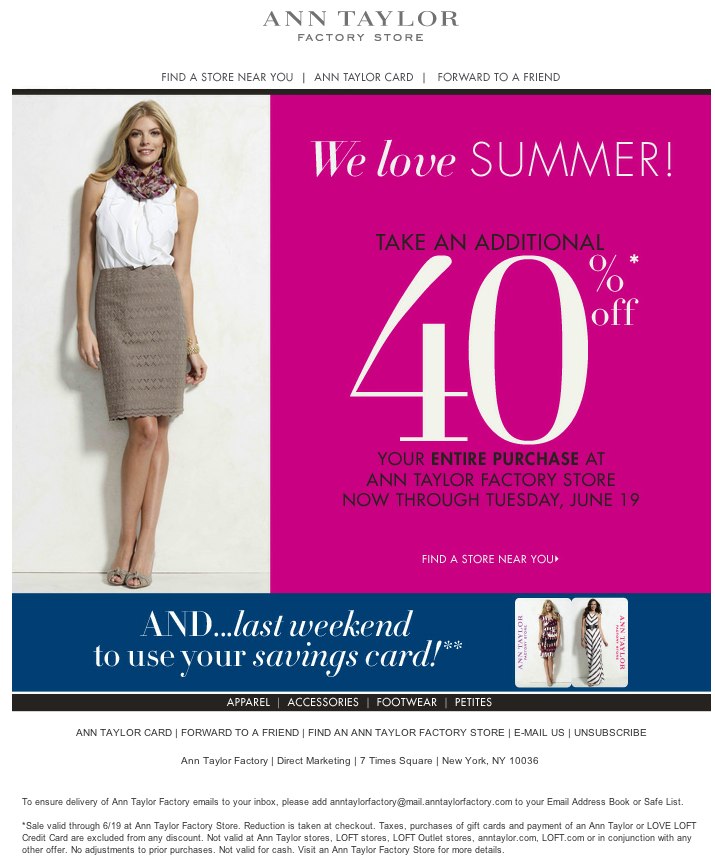 Ann Taylor Factory Store: 40% Off Printable Coupon