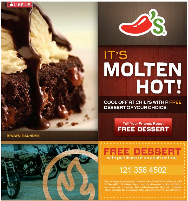 Chili's: Free Dessert Printable Coupon