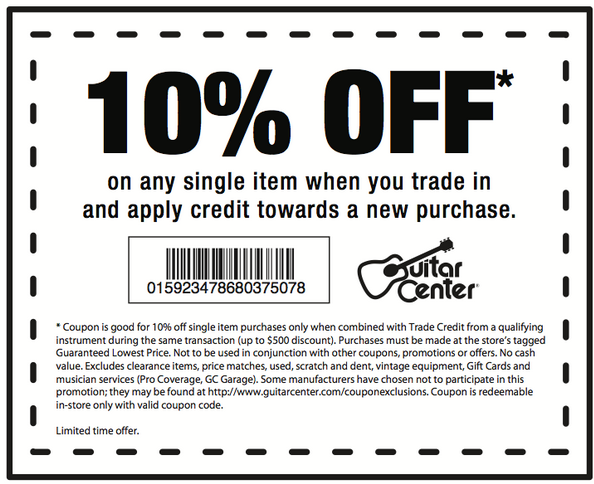 Guitar Center: 10% off Item Printable Coupon