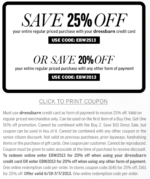 dressbarn: 20%-25% off Printable Coupon