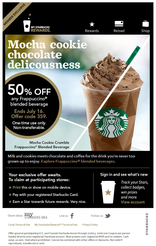 Starbucks 50 off Frappuccino Printable Coupon