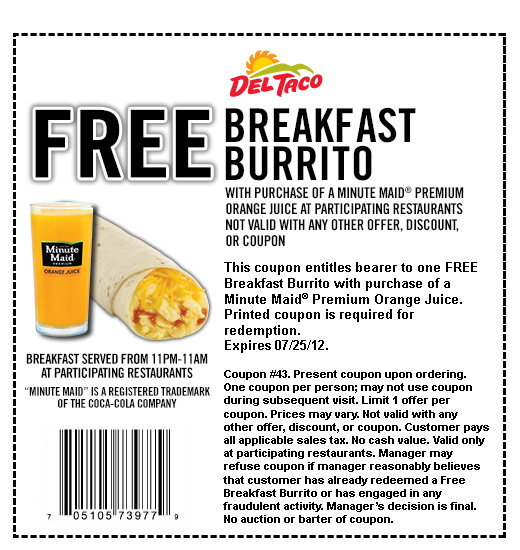 Del Taco Free Breakfast Burrito Printable Coupon