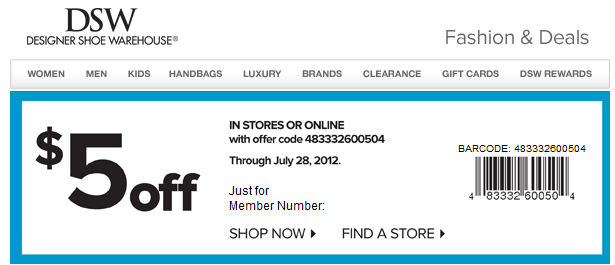 DSW: $5 off Printable Coupon