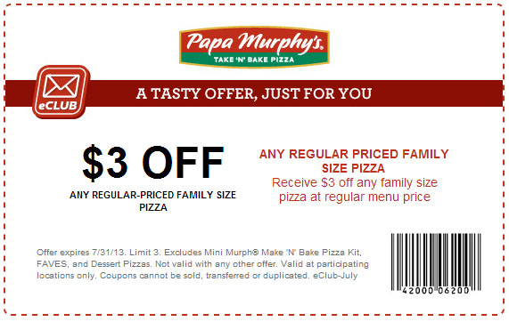 Papa Murphy s: $3 off Pizza Printable Coupon